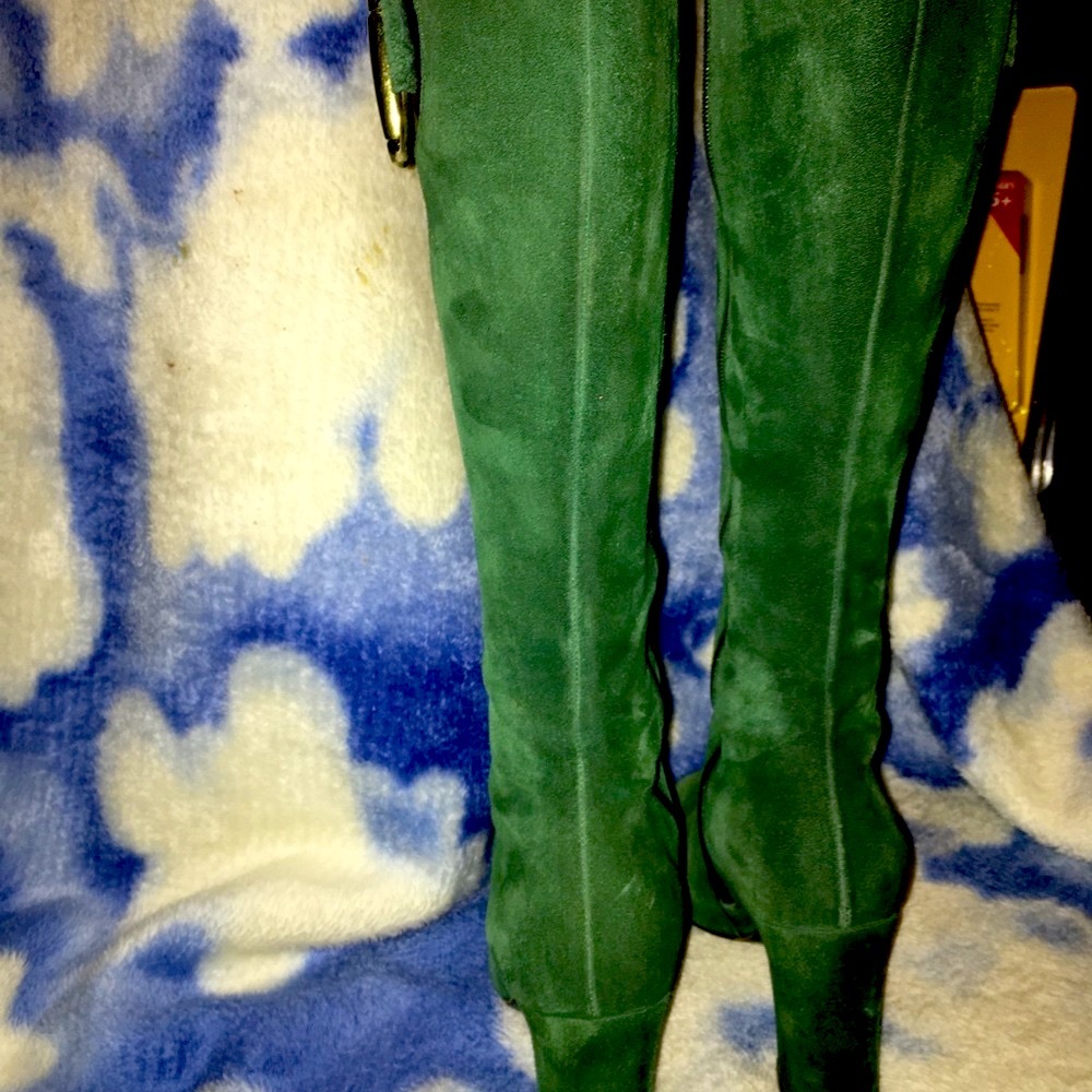 GG DEADSTOCK Gucci Green Suede Purple Ribbon w Horse-bit Boots - Picture 6 of 11